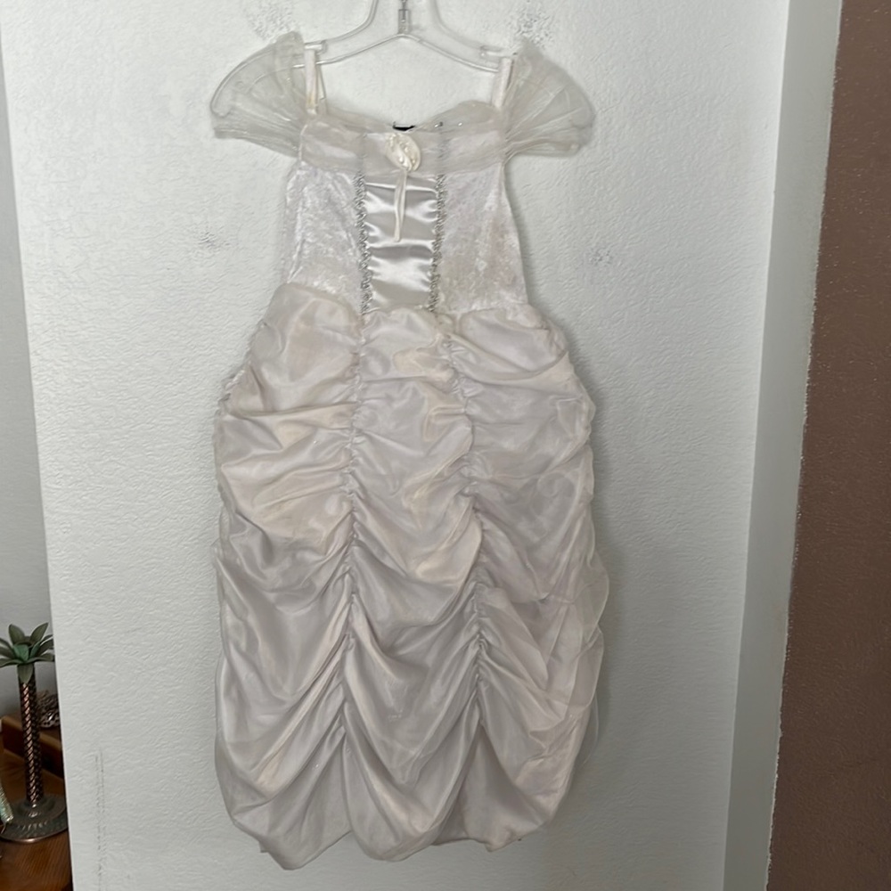 👑PRINCESS DRESS GIRLS SZ 5/6 WHITE & SILVER  CRUSHED VELVET ON TOP GREAT COND.
